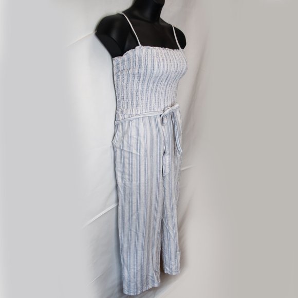 Abercrombie & Fitch Linen Blend Jumpsuit Juniors XL White Blue Sleeveless AA08X - Picture 3 of 6